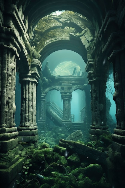 Free photo view of archeological underwater building ruins