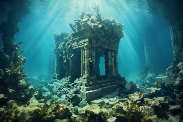 View of archeological underwater building ruins