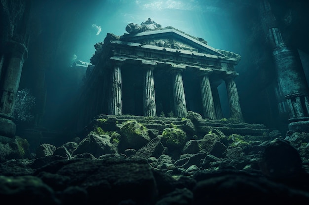 View of archeological underwater building ruins