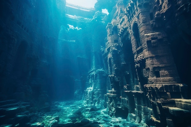 View of archeological underwater building ruins