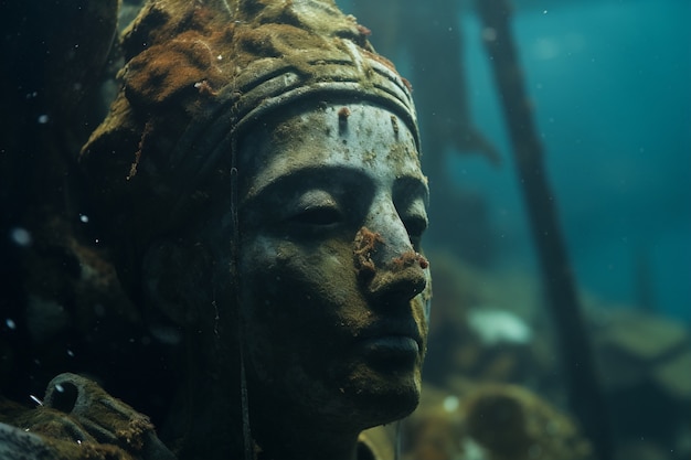 Free Photo view of archeological underwater statue ruins