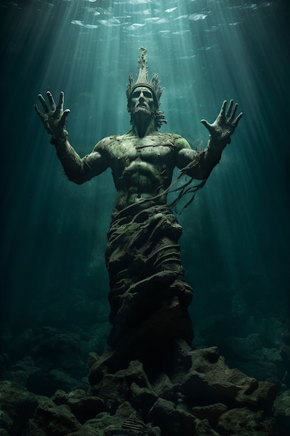 Free Photo view of archeological underwater statue ruins