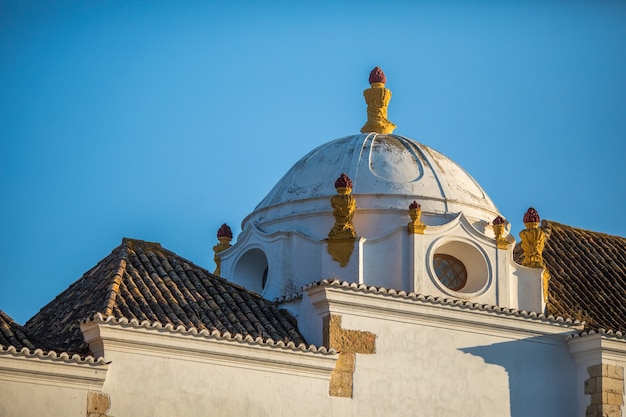 View on architecture on old town street in Faro, Algarve, Portugal.