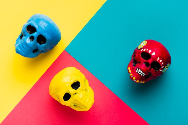 Free Photo above view arrangement with coloured skulls