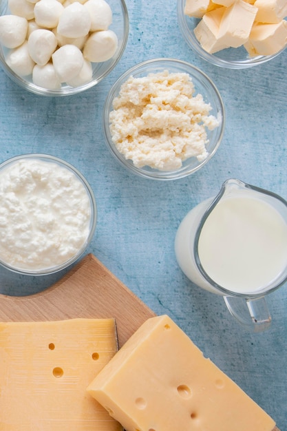 Above view arrangement with dairy products