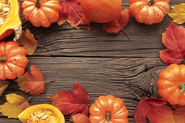 Above view assortment with food on wooden background