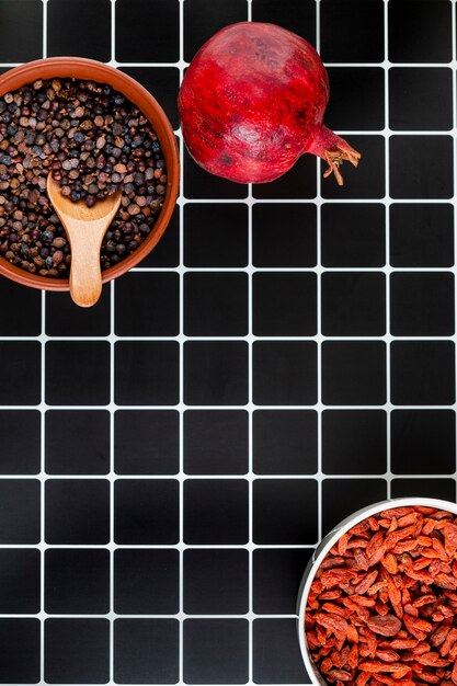 Above view assortment with pomegranate and seeds