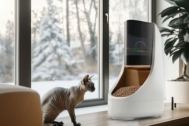 Free photo view of automated smart feeder for household pets