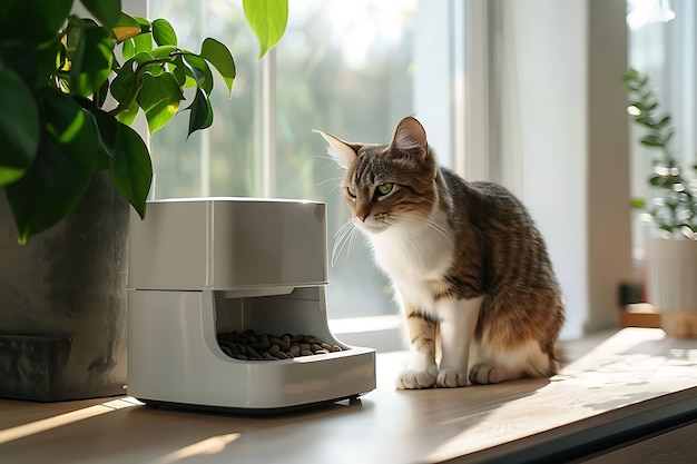 View of automatic smart feeder for household pets