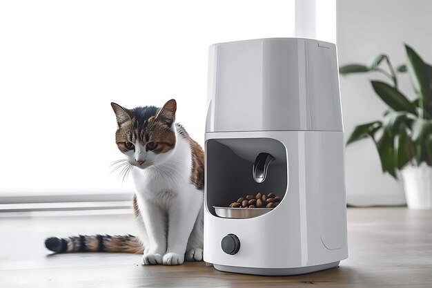 View of automatic smart feeder for household pets