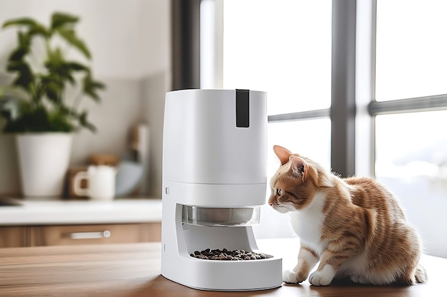 View of automatic smart feeder for household pets