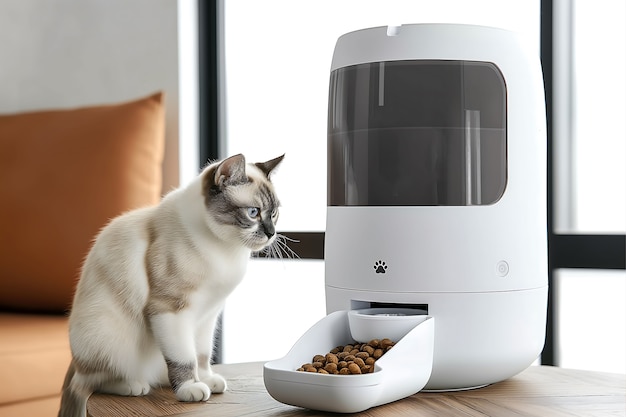 View of automatic smart feeder for household pets