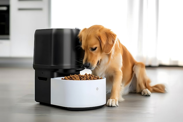 View of automatic smart feeder for household pets