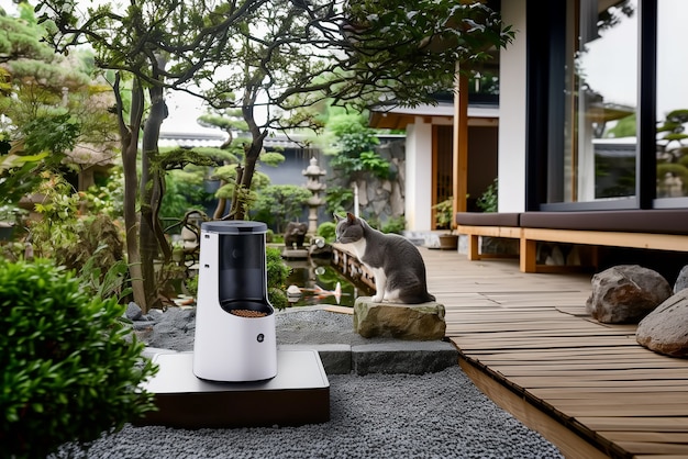 Free photo view of automatic smart feeder for household pets