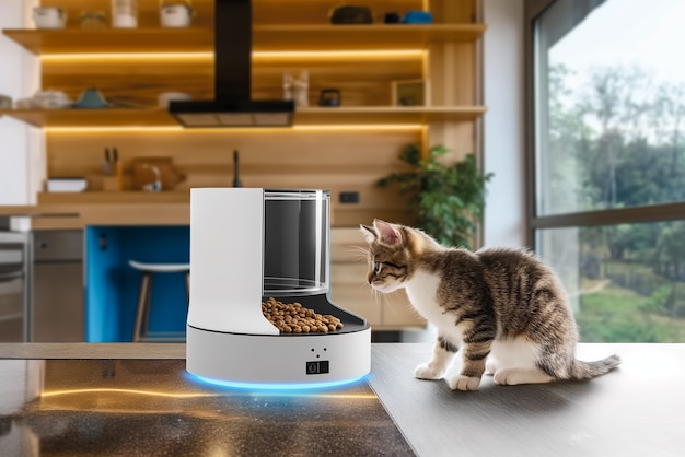 Free photo view of automatic smart feeder for household pets