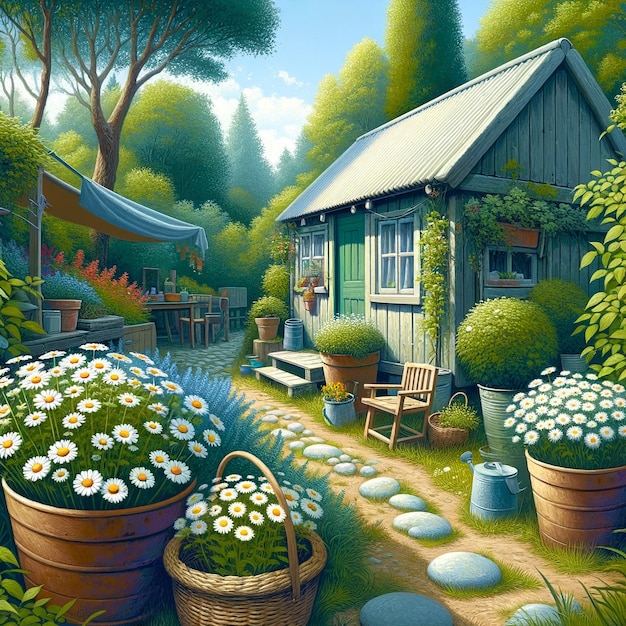 Free photo view of backyard garden in digital art style