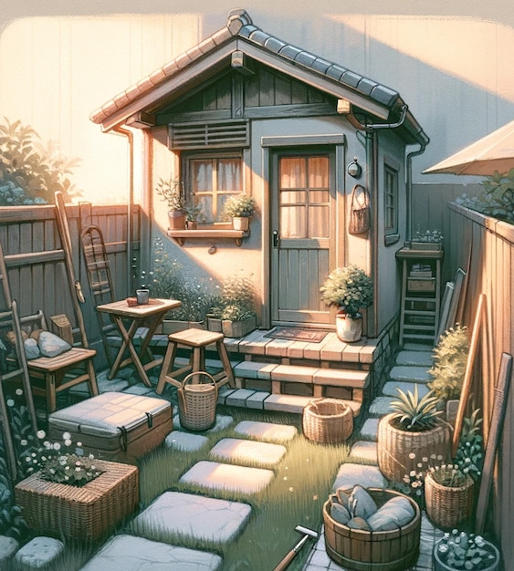 Free photo view of backyard garden in digital art style