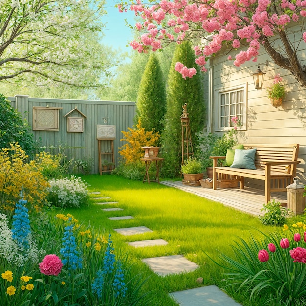 Free photo view of backyard garden in digital art style