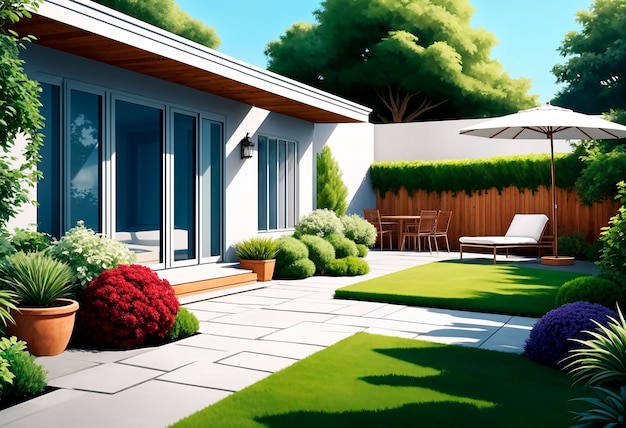 Free photo view of backyard garden in digital art style