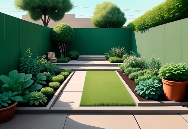 Free photo view of backyard garden in digital art style