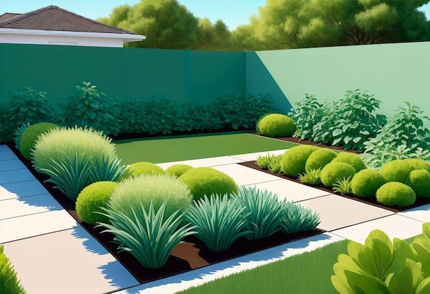 Free photo view of backyard garden in digital art style