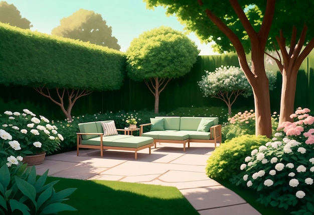 Free Photo view of backyard garden in digital art style