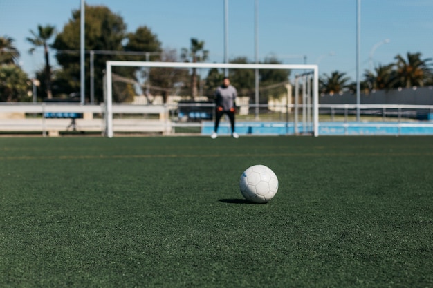 View of ball looking out towards goal