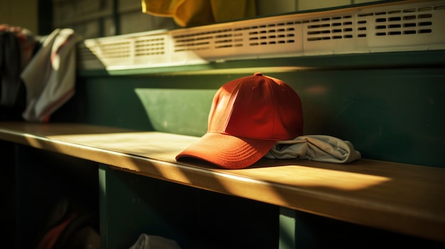 Free photo view of baseball cap on bench