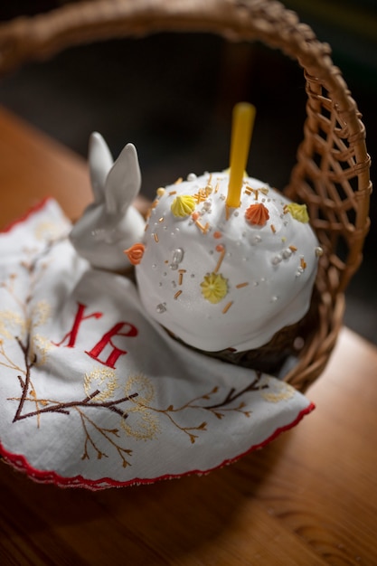 Free photo view of basket with traditional food for greek easter