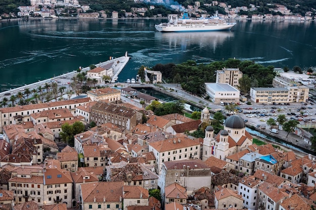 Free photo view of bay of kotor old town from lovcen mountain