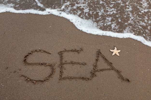 View of beach sand in summertime with message written in it