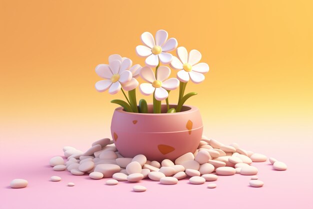 Free photo view of beautiful 3d flower in pot