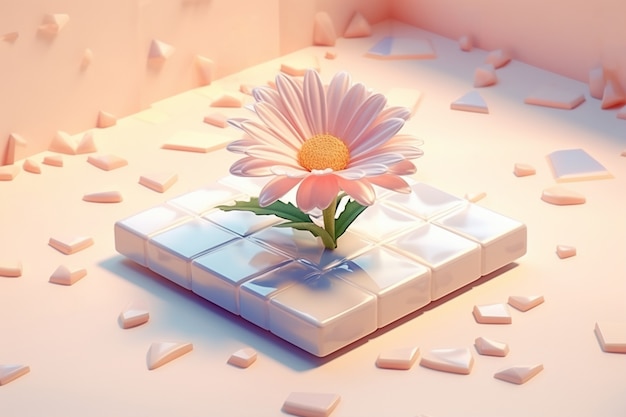 Free Photo view of beautiful 3d flower on raised square bed