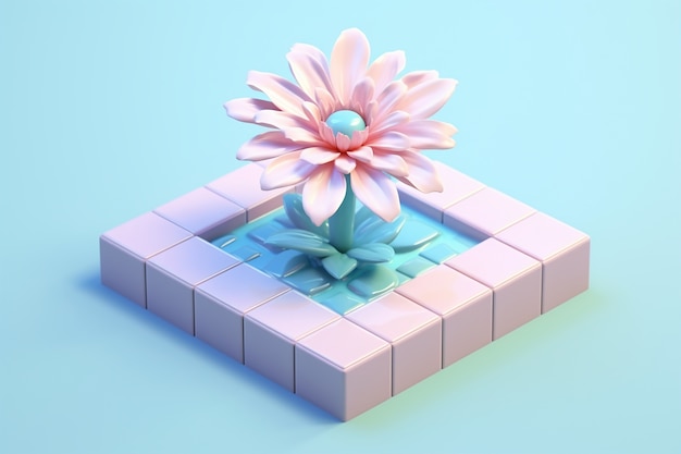 Free photo view of beautiful 3d flower on raised square bed