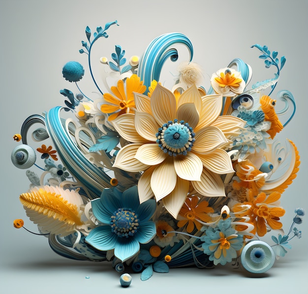 View of beautiful abstract 3d flower arrangement