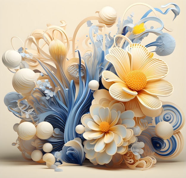 View of beautiful abstract 3d flower arrangement