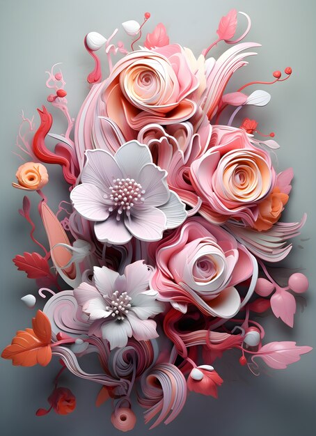 View of beautiful abstract 3d flower arrangement