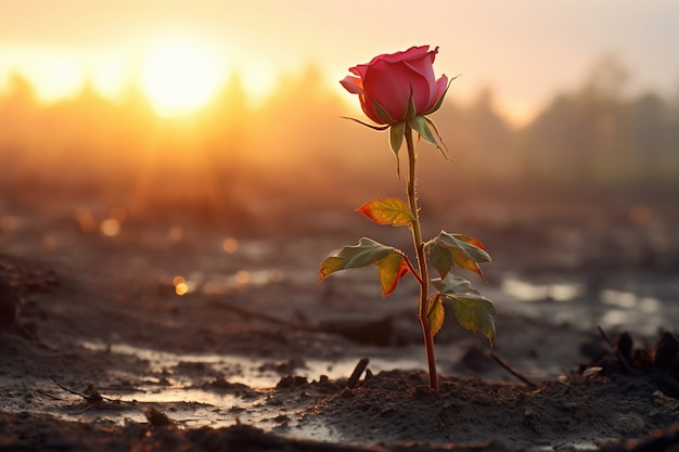 Free photo view of beautiful blooming rose flower in arid environment