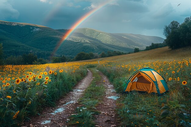 View of beautiful rainbow appearing at the end of a road