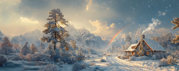 Free photo view of beautiful rainbow appearing at the end of a road