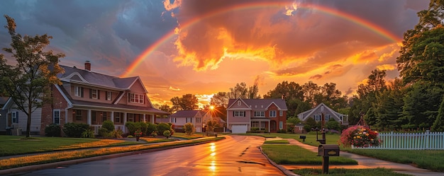 Free Photo view of beautiful rainbow appearing at the end of a road