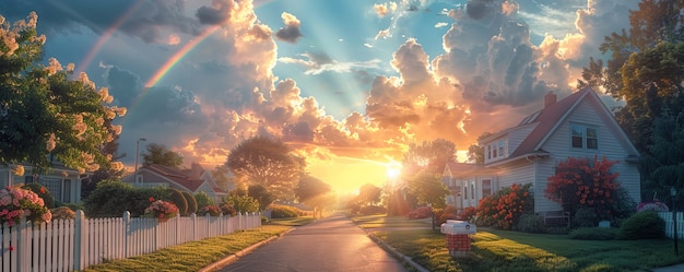 Free Photo view of beautiful rainbow appearing at the end of a road