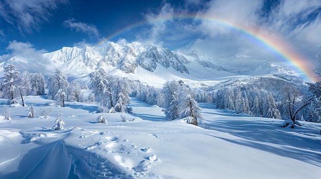 Free photo view of beautiful rainbow over nature landscape