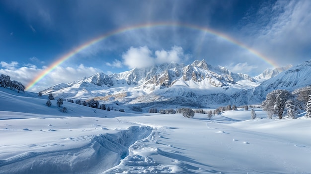 Free photo view of beautiful rainbow over nature landscape