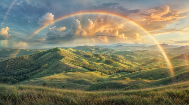 Free photo view of beautiful rainbow over nature landscape