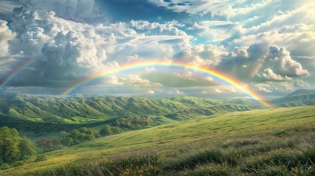 View of beautiful rainbow over nature landscape