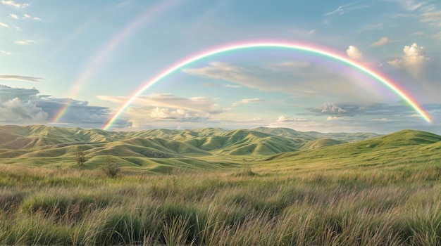 View of beautiful rainbow over nature landscape