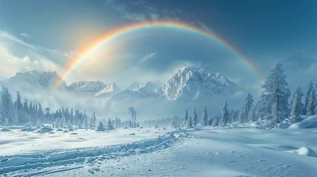 Free photo view of beautiful rainbow over nature landscape