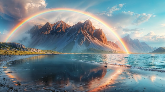 Free photo view of beautiful rainbow over nature landscape