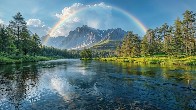 View of beautiful rainbow over nature landscape